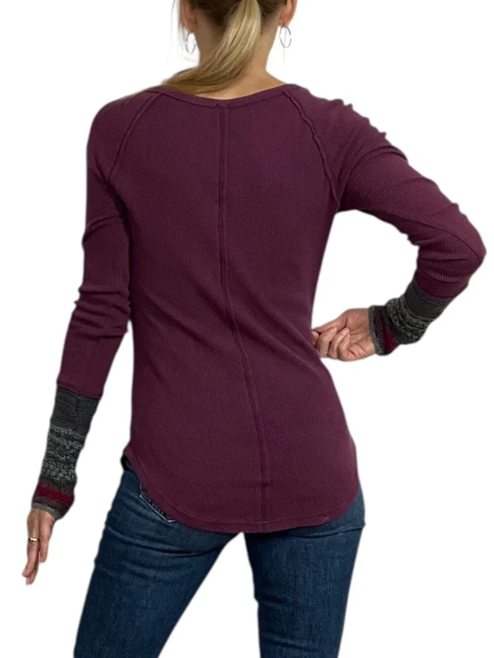 Free People Ski Lodge Sweater Cuff Thermal Shirt S Gypsy Violet Combo Henley